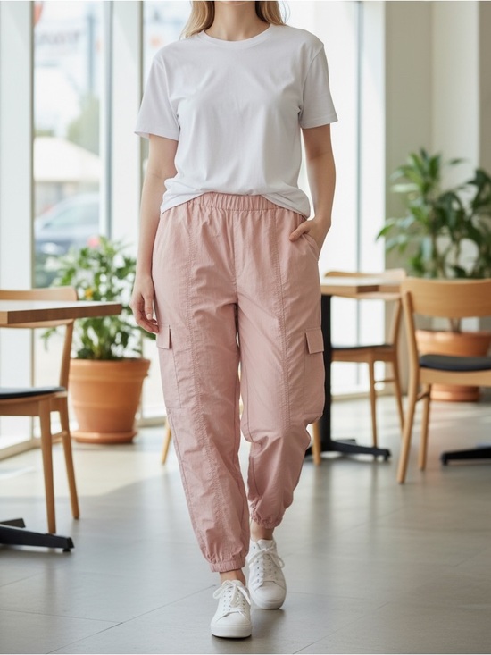 Bar III Pants - Bar III Dusty Blush Elastic Waist Cargo Jogger Pants